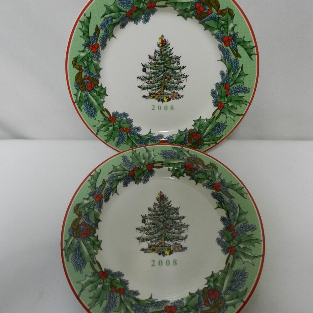 Spode 2008 Christmas salad side dessert Vintage Plate S3324 Porcelain Set Pair 2 - Picture 2 of 11